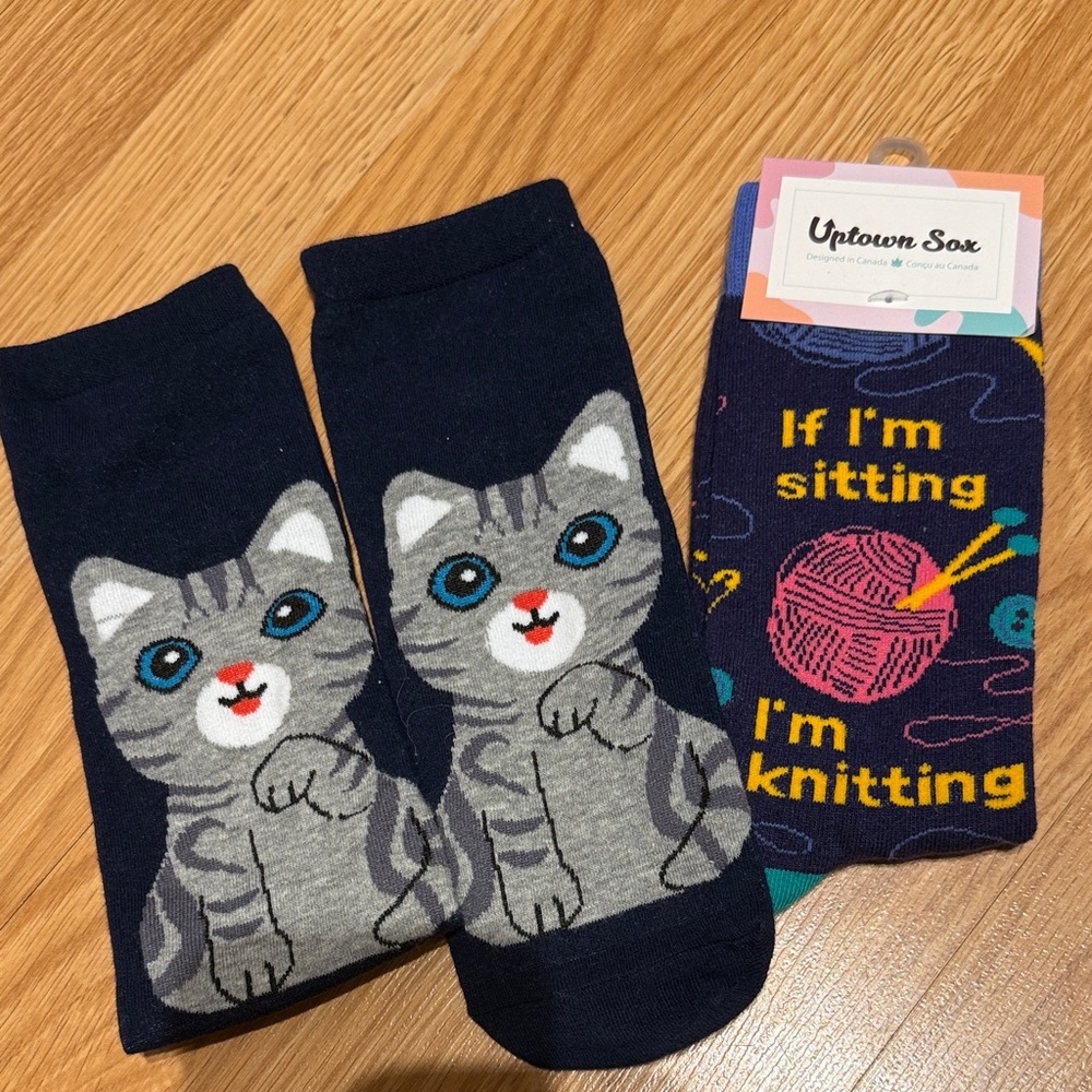 Knitter or Cat Lover Novelty Sock Bundle